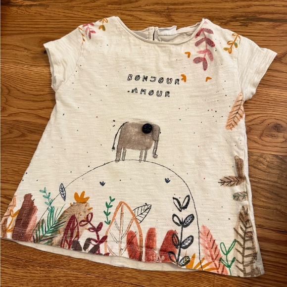 Zara Girls Bonjour Amour Elephant T-shirt 4-5 Years - Picture 1 of 7